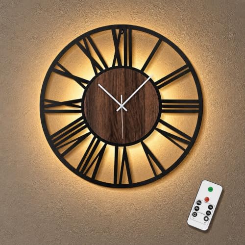 20Inch Large Lighted Wood Wall Clock Remote Control, Roman Numeral Modern by Unknown