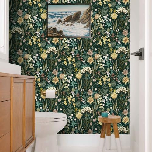787’’17.3’’Floral Peel and Stick Wallpaper Boho Vintage Dark Green - Image 4