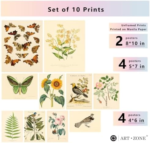 A ART·ZONE Vintage Botanical Butterfly Bird Prints Unframed 10Pcs Poster - Image 2