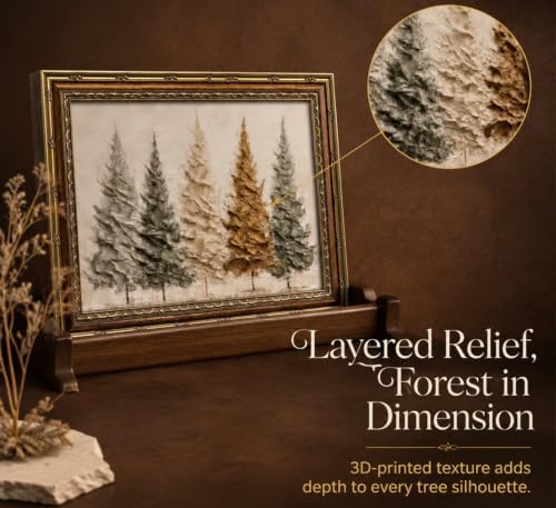 Vintage Gold Framed Christmas Tree Wall Art, 3D Textured Pine Tree Print - Image 3