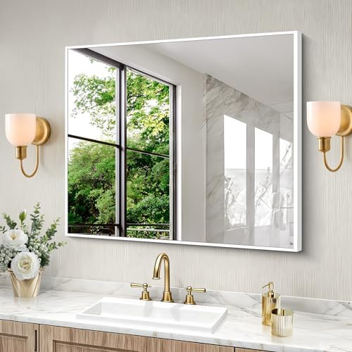 BONEWEI White Bathroom Mirror, 30x36 inch Wall Mirror - Image 3