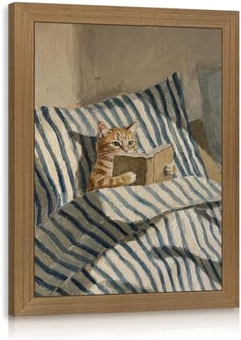 Cyebmo Funny Tabby Cat Wall Art, Whimsical Cat Reading Book Wall Decor by Unknown