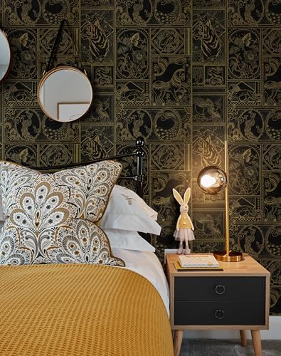 Erfoni Black and Gold Wallpaper Vintage Removable Peel and Stick Wallpaper - Image 4