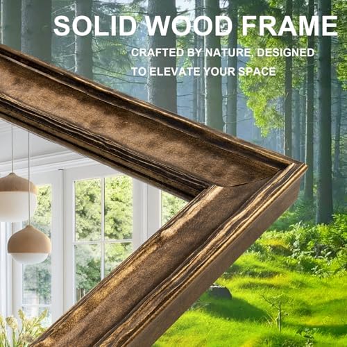 Rectangular Antique Solid Wood Frame Mirror, Wooden Mirrors - Image 3