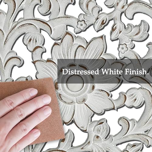 WREVERW Rustic Boho Arched Wood Wall Art, Hand-Carved Floral Pane - Image 4