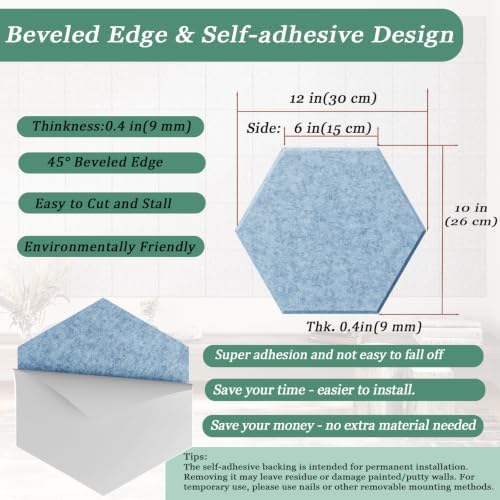 Hexagon Acoustic Panels, 12 Pack Self-Adhesive Sound Panels - Image 4
