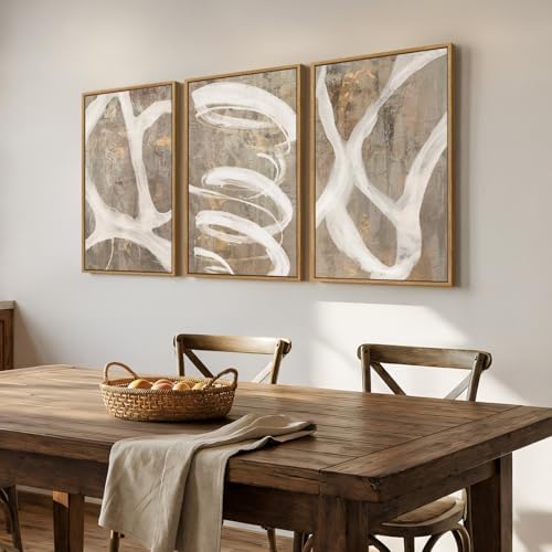 Large Framed Neutral Beige Abstract Wall Art - Image 2