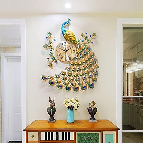 29.5" Large Peacock Wall Clock Crystal Decor, 3D Creative Luxury Wall Clock by SanBouSi