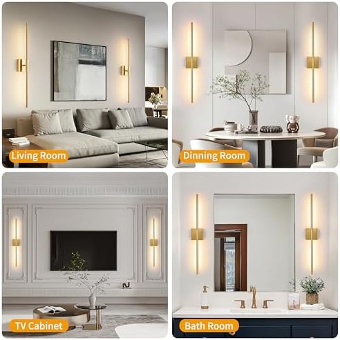 Morauroral 30 Inch Gold Rechargeable Wall Sconces Set of 2 Battery Operated - Image 4