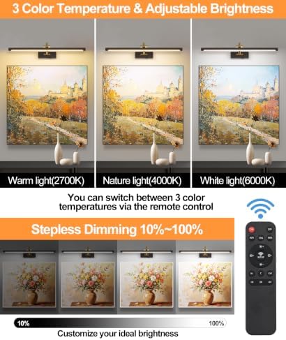Tassuowell LED Picture Lights for Wall Rechargeable, Battery Operated Art Light - Image 2