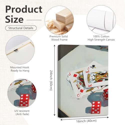 Trendy Bar Cart Wall Art Retro Dice Poker Canvas Wall Decor Preppy Aesthetic - Image 2