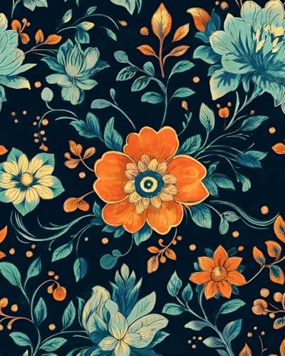 BOKEBEVE Vintage Floral Wallpaper Peel and Stick Blue Orange 17.5 x 118In by BOKEBEVE