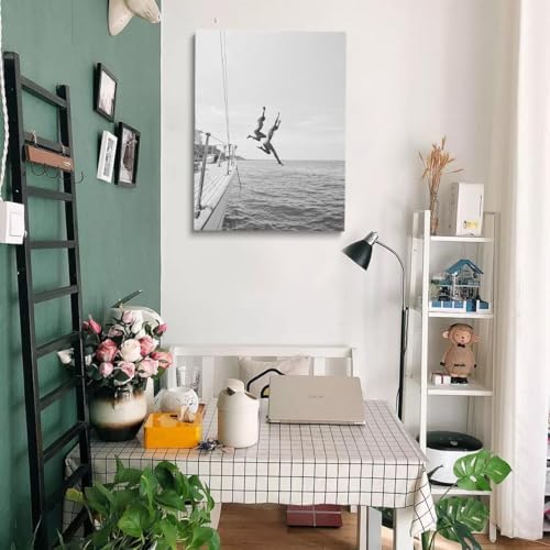 80s vintage wall art poster Black and White Poster Ocean Jump Sail Boat Yacht - Image 4