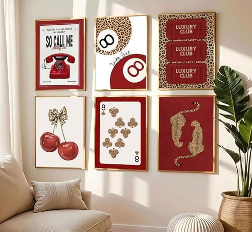 HHB 6Pcs Trendy Red Leopard Canvas Wall Art Unframed 8X10in - Image 2