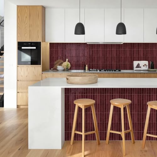 MORCART 10PCS Thicker Design Peel and Stick Backsplash, 11.8"x11.8" Dark Red - Image 6