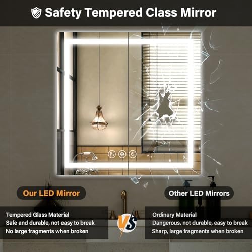 XRAMFY 47"X47" LED Bathroom Mirror, Backlit + Front Lit Wall Mirror - Image 5