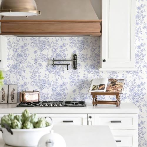 Blue Floral Peel and Stick Wallpaper - Image 3