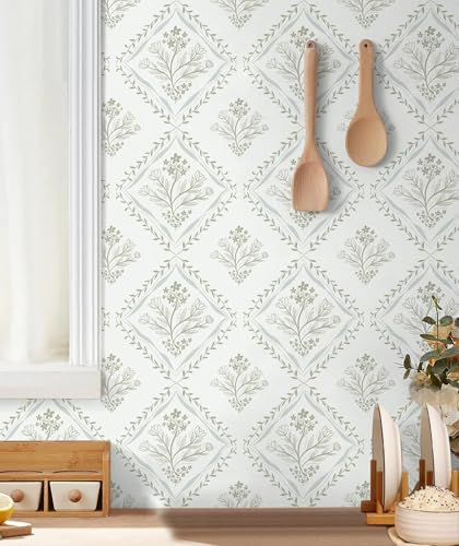 Kitico Peel and Stick Retro Bohemian Wallpaper Light Beige Contact Paper Flower - Image 6