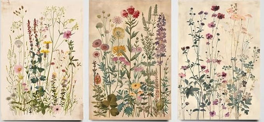 Wood Framed Plants Flowers Canvas Wall Art Vintage Floral Painting Poster by NCYEL