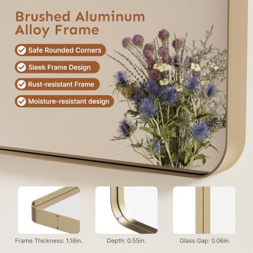Kosmonia 32x24 Inch Bathroom Vanity Mirror Brushed Champagne Gold - Image 3