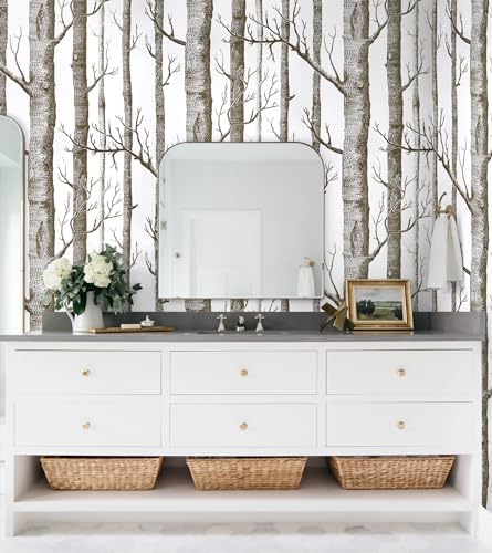 17.7" X 394"Birch Tree Wallpaper Peel and Stick White and Brown Wallpaper - Image 3