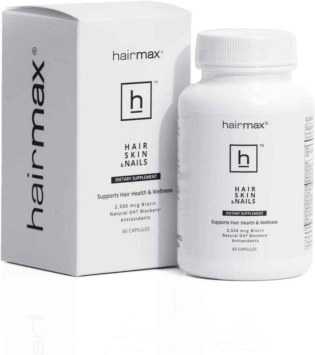 Hairmax Hair, Skin and Nails Dietary Supplement – Hair Loss & Hair Regrowth Treatment. 2500mcg Biotin, DHT Blocker, MSM & Antioxidants, 60 Capsules