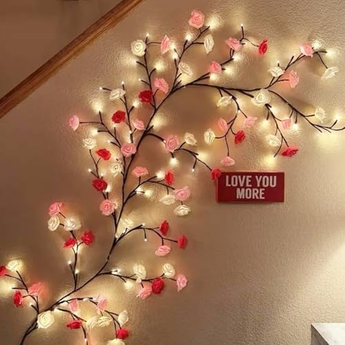 Rose LED Tree Branch Lights for Wall, Rose Blossom Vine Lights by Garayma