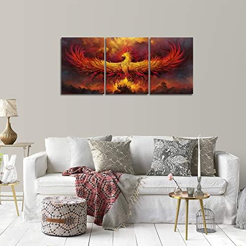 Fire Phoenix Wall Art Prints Volcanic Burning Phoenix Birds Canvas Picture - Image 2