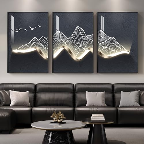 Large Framed Modern Mountain Wall Art, 3 Piece, 24x36 In - Image 2