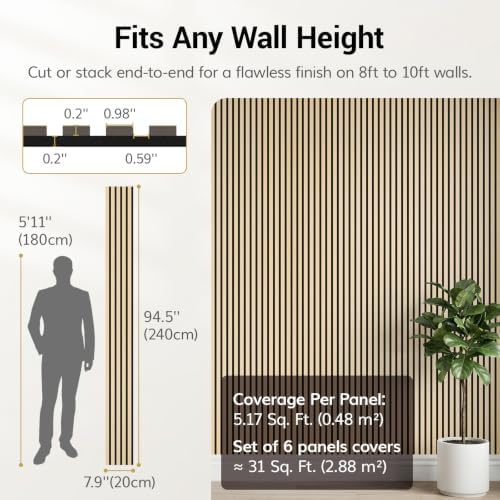 TONOR Wood Panels for Wall, 6 Pack 94.5'' x 7.9''-30.96 sq.ft Acoustic Wall - Image 4