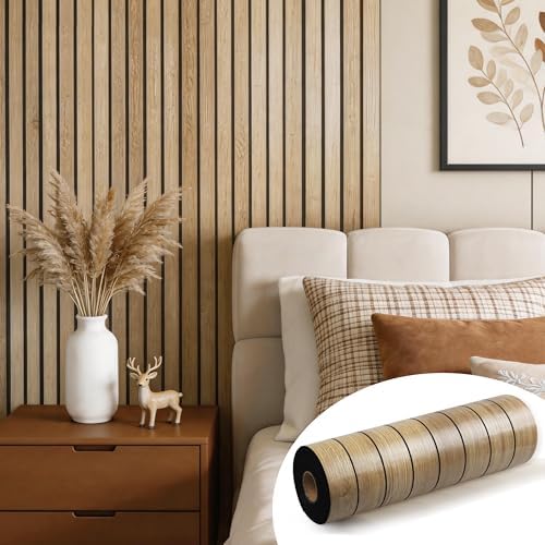 Wood Grain 15.8"W x 118"L Peel and Stick Wall Panels, 3D Soundproof by Labeumela
