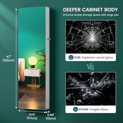 HNEBC Full Length Mirror with Storage, Wall Mounted Jewelry Cabinet with Lights - Image 2