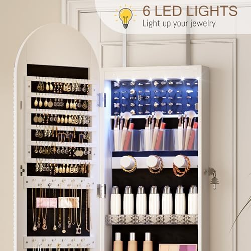 LVSOMT Wall Mounted Jewelry Organizer Lockable, 6 LEDs Jewelry Cabinet - Image 6