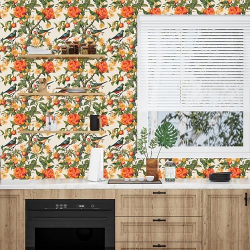 Danodoi Orange Vintage Bird and Stick Wallpaper 17.5" x 393" - Image 2