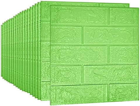 3D Wall Panels Peel and Stick, 29 Sq Ft Coverage, Faux Brick Green by Sodeno
