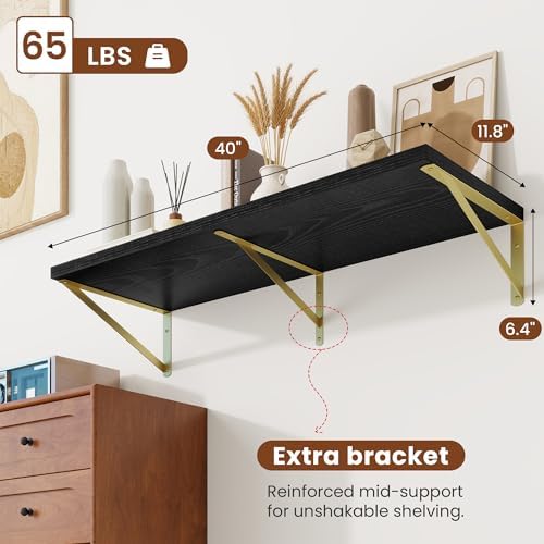 Deep Wall Shelves 40"W x 12"D Engineered Wood Floating Shelves - Image 2