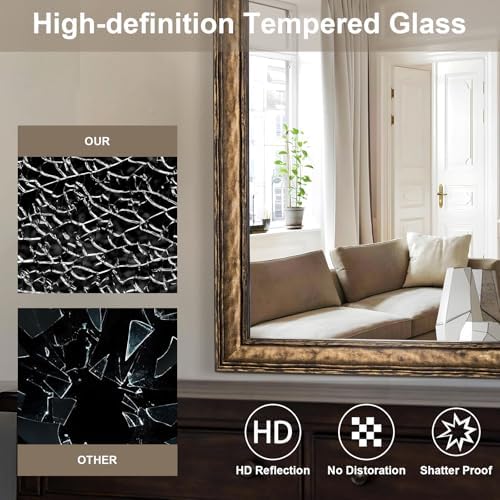 Rectangular Antique Solid Wood Frame Mirror, Wooden Mirrors - Image 5