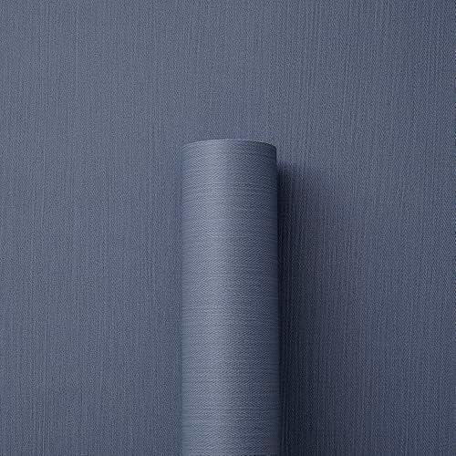 24"x393" Dark Blue Fabric Peel and Stick Linen Textured Wallpaper - Image 5