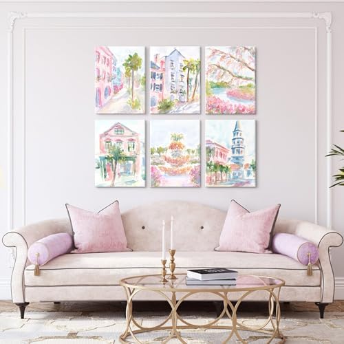 Charleston South Carolina Wall Art Preppy Posters Pictures Pastel Pink Canvas - Image 7
