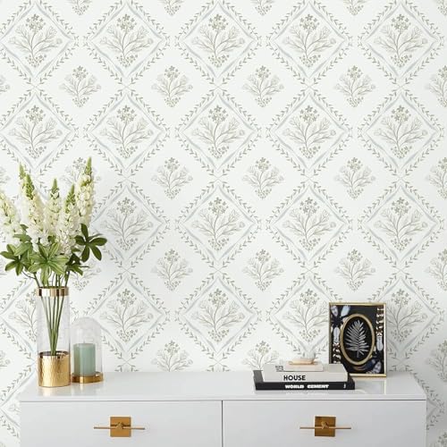 Kitico Peel and Stick Retro Bohemian Wallpaper Light Beige Contact Paper Flower - Image 3