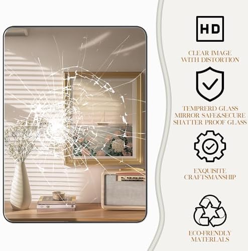 40×30 Black Bathroom Mirror, Rectangular Bathroom Vanity Mirror - Image 6