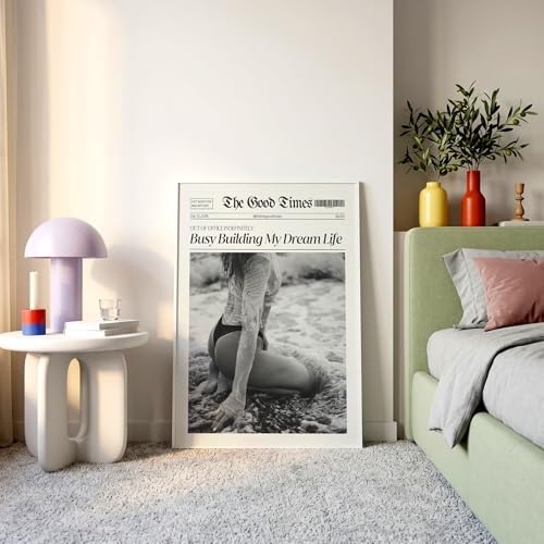 Funky Black And White Newspaper Canvas Wall Art 8x10in White Framed Trendy Hot - Image 7