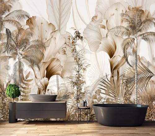 Modern Neutral Beige Abstract Tropical Leaves Art Wallpaper Peel and Stick - Image 4
