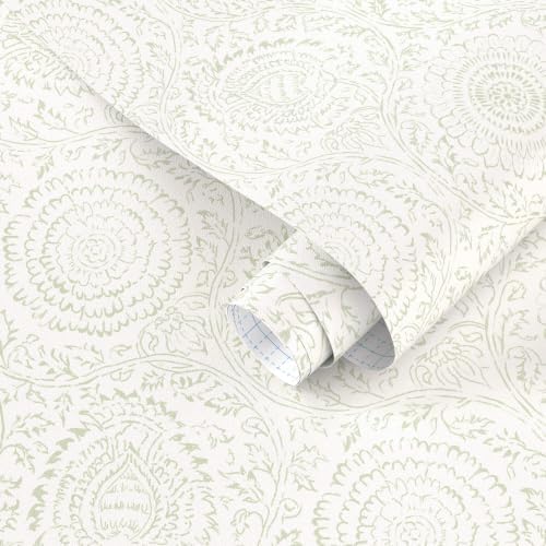 Ismoon Green Peel and Stick Wallpaper Boho Floral Contact Paper 17.3x393in by Ismoon