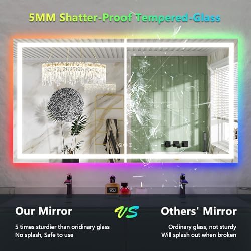 66x40 LED Bathroom Mirror with Lights, RGB Backlit Lighted Mirror - Image 6