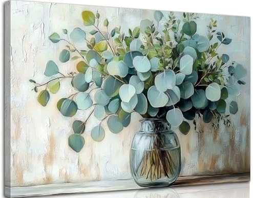 Eucalyptus Flower Vase Canvas Wall Art Sage Green Canvas by OuvirmihaWallArt