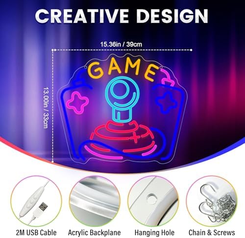 wootfairy LED Lights Wall Decor 15.36 * 13.78in Gamer Joystick Neon Sign - Image 3