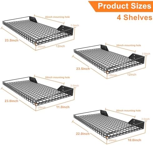 WALMANN Garage Wall Shelf, 4 Mixed-Size Wall-Mounted Storage Shelves - Image 3