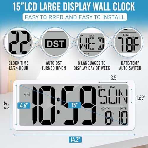 15" Large Digital Wall Clock - Image 2