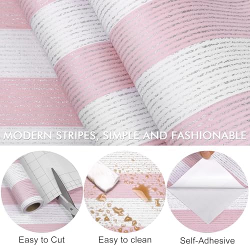 Pink Stripe Peel and Stick Wallpaper A Set of 15.7" x 472" Pink and White - Image 6